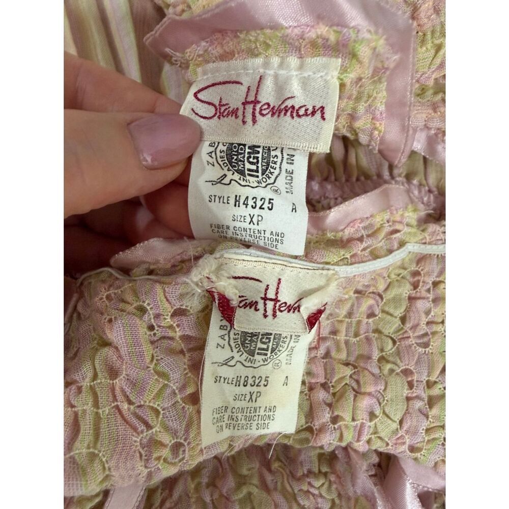 Stan Herman Stripe Smocked Nightgown Matching Top Ruffle Trim Cottagecore XS - Picture 7 of 10